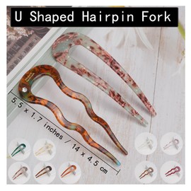 French Hair Pins, 9PCS HairFork French Pin U Shaped Hairs-Pin Fork Sticks, Leopard Large Hair Styling Pins Tortoise Shell Hair-Clip for Women Girls Lady Mom Wife Daughter Hairstyles Accessories