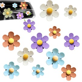 WSSROGY 12 Pcs Flower Air Vent Clip Car Air Outlet Clip Car Air Conditioning Clip Charm with 12 Pcs Refill Tablets for Car Inter Decor (3 Size, Purple, White, Brown, Blue)
