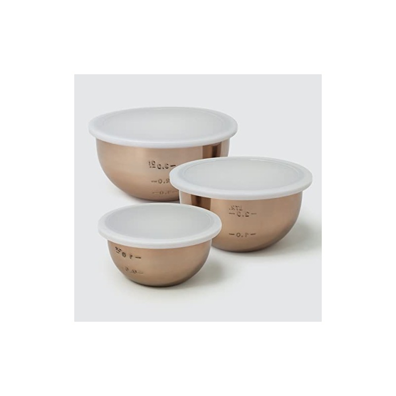 1.5Qt, 3Qt, 5Qt, Copper Tone Stainless Steel Mixing Bowl Set