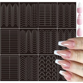 MOLILON 316 Pieces French Tip Nail Stickers C-Shaped French Tip Guides French Manicure Strips Nail Design Stickers Nail Stencil for Nail Art Gel French Tip Tool (Black, 12 Sheets)