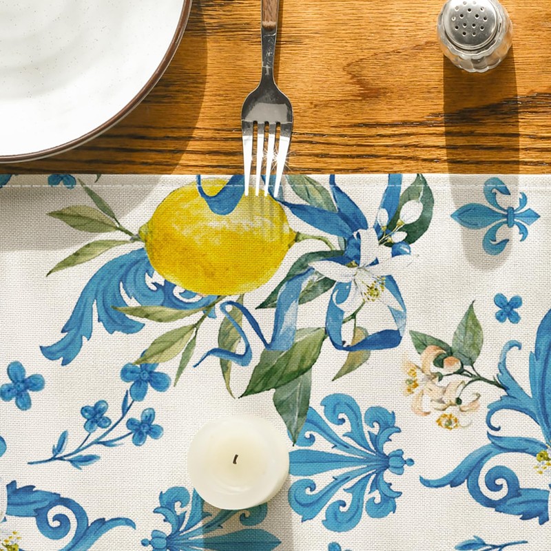 Artoid Mode Blue Lemon Iris Summer Table Runner, Seasonal Spring