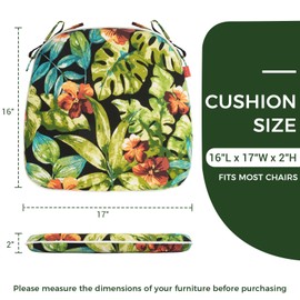IN4 Care Indoor/Outdoor Chair Cushions 17"X16"X2" with Ties for Dining Chairs Set of 4, Waterproof U-Shaped Chair Pads, Foam Seat Cushions for Patio Kitchen Garden Office-Green Tropical Leaves