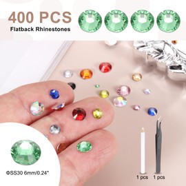 MECCANIXITY 400 Pcs Flatback Crystal Rhinestones, Resin Crystal Gems with Tweezer Dotting Pen Non Hotfix for Bedazzling Tumblers Mugs Bottles Nail DIY Crafts(SS30 6mm, Grass Green)