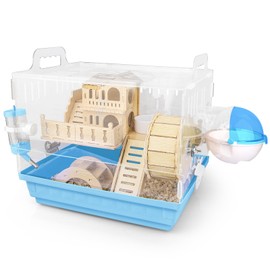 Cycodo 8 in 1 Acrylic Hamster Cages and Habitats,Dwarf Hamster Cage,Wooden Small Animal Cage with Accessories & Toys,2-Layer Small Pet House,Mice,Gerbils(Blue,14"*11"*10")