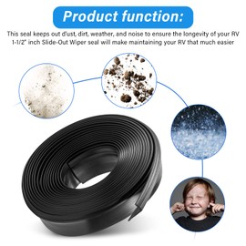 RV Slide Out Wiper Seal R854056 1-1/2" (Clip-On), 25' Weather Seal, Black Rubber Slideout Seal