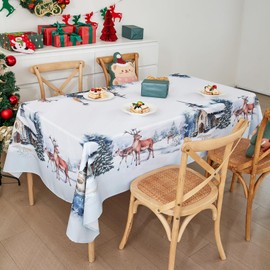 Christmas Tablecloth, Christmas Decoration Table, Seasonal Winter Tablecloth, Kitchen, Christmas Blankets for Table Decoration, Indoor, Party Decor, Washable (Elk, 100 x 140 cm)