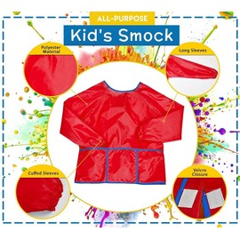 alpree 2-PACK Kids Art Smock Waterproof and Paint Repellent Long Sleeve Painting Aprons with Tight Cuffs with 3 Pockets
