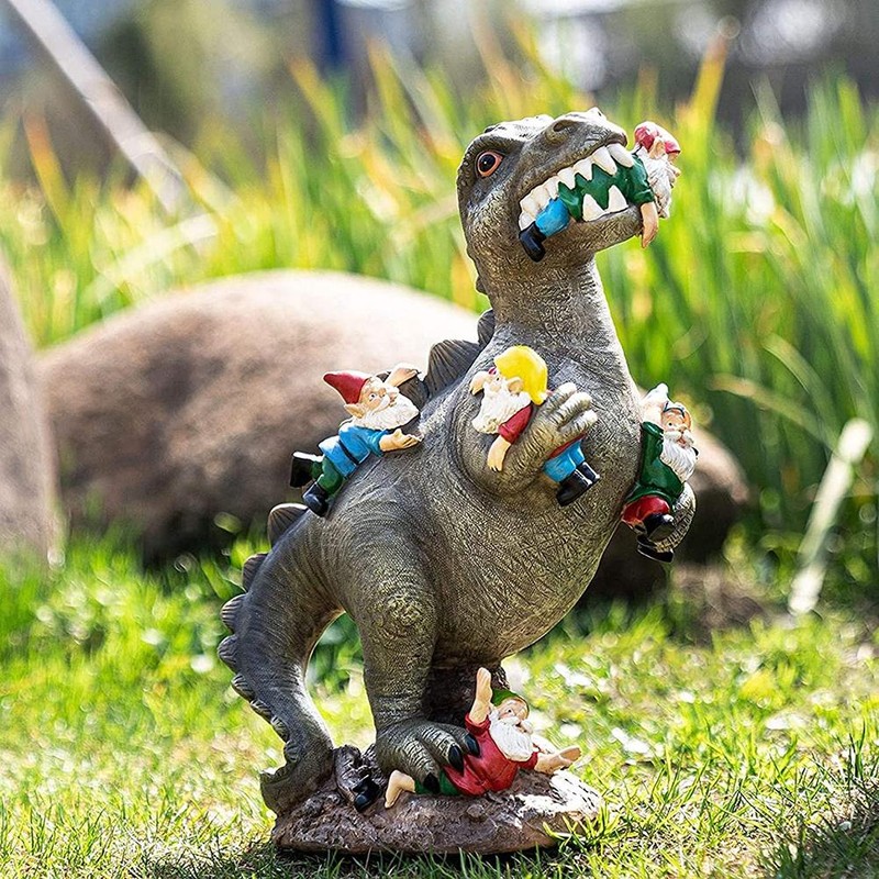 Garden Statue Dinosaur Eating Goblins Resin Art Sculpture for Outdoor