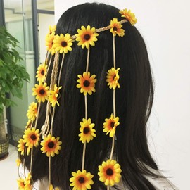 Honbay 1pcs Adjustable Bohemia Flower Headband Daisy Sunflower Hair Wreath Festival Hair Band Bridal Headpiece