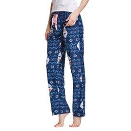CYZ Women's Fleece Sleep Pajama Pant, Blue Snow, Womens Size: Large