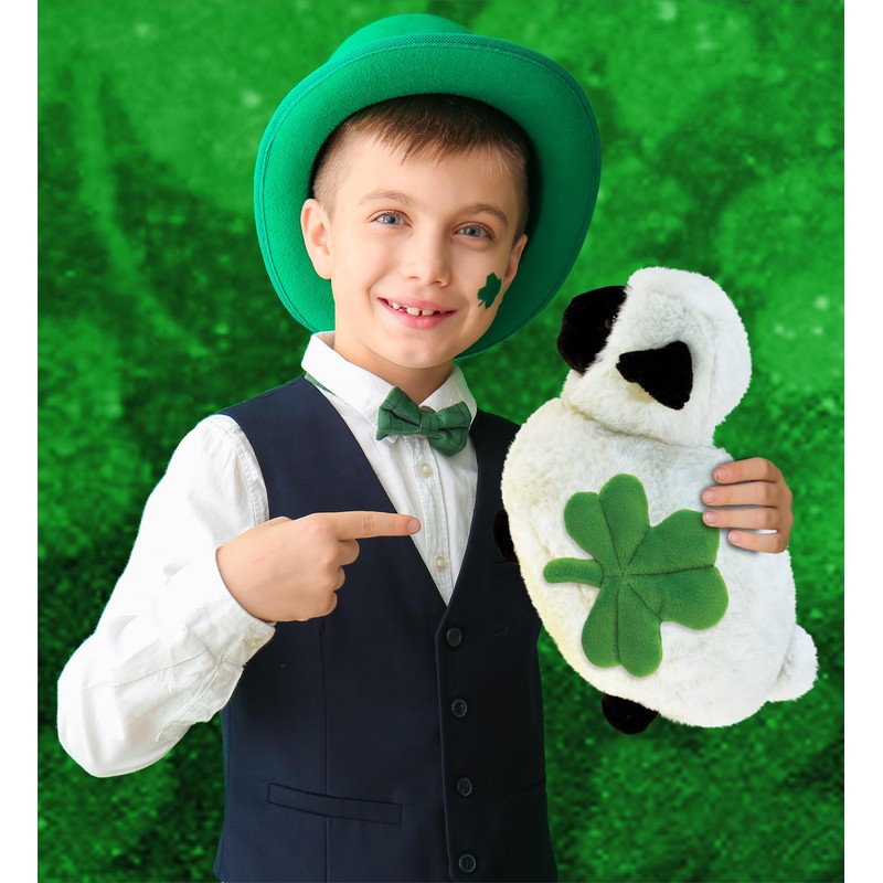 DolliBu Valais Blacknose Sheep Stuffed Animal with Green Plush Shamrock