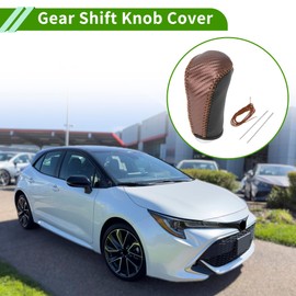 HOPESPANNER Gear Shift Knob Cover for Nissan Altima 2013-2018 Anti-Slip Brown Carbon Fiber Black Faux Leather 1 Pc
