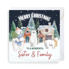 Second Ave Sister & Family Christmas Polar Bear Square Xmas Holiday Festive Greetings Card