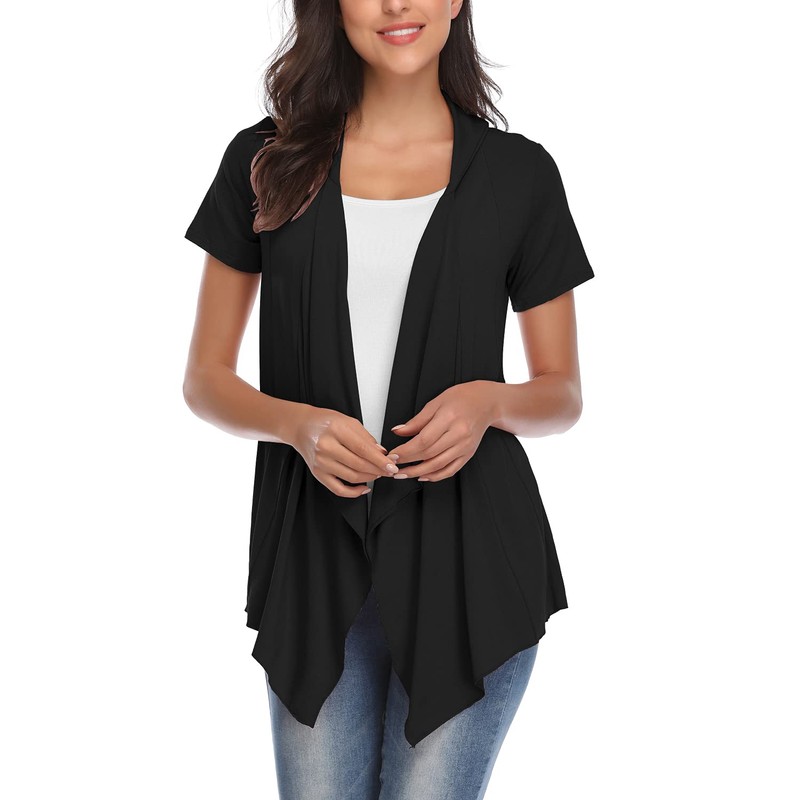 Exchic Women's Open Front Cardigan Irregular Hem Short Sleeve Outfits