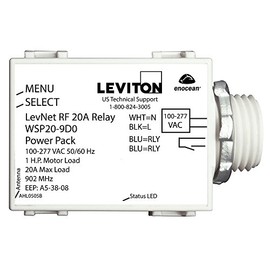 Leviton WSP20-9D0 LevNet RF 902 MHz Line Voltage Relay Receiver in 100-277V, 50/60 Hz