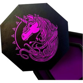 War Unicorn Purple 9" Octagon Dice Tray - Majestic Unicorn Design with Lid & Staging Area for Tabletop RPGs and Board Games - Color: Pink