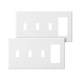 Bates- Combination Wall Plate, 2 Pack, 3-Toggle/1-Decorator, White Light Switch Cover Plate, Switch Covers, Outlet Plate Cover, Wall Plate Cover, Wall Plates, 4 Gang Switch Plate