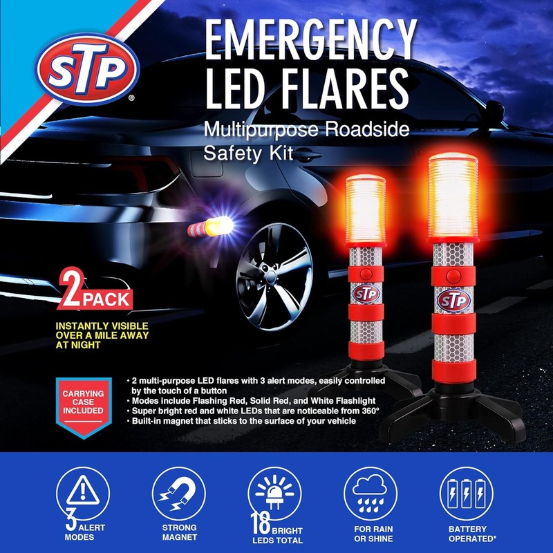 XTREME STP Emergency LED Road Flares, 3 Separate Lighting Modes:
