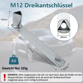 Folzirt 2 Stück M12 Stahl-Dreikantschlüssel für Absperrpfosten, universal Pollerschlüssel Dreikant für Schränke, Präzision verzinkter Feuerwehrschlüssel, Pfostenschlüssel