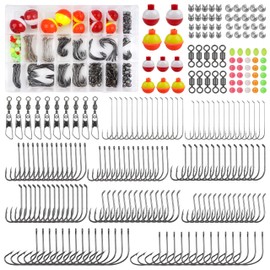 Fishing Hooks Bobbers Tackle Kit, 250pcs Basic Fishing Tackle Box Included Octopus Circle Hooks Baitholder Hooks Fishing Bobbers Weights Starter Kit for Panfish Catfish Freshwater Fishing