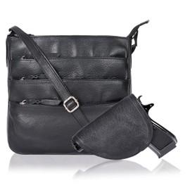 Ozora Multi Pockets Handmade Leather Crossbody Handbags & Sling Bag for Men & Women with Detachable Holster (Black NDM)