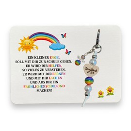 Geschenk Einschulung 2024 Karte Schulkind Schlüsselanhänger Schutzengel Mutmacher Glücksbringer