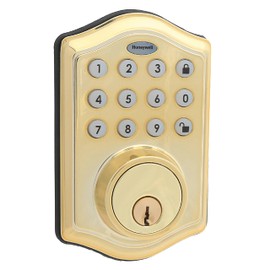 Honeywell Safes & Door Locks - 8712009 Electronic Entry Deadbolt with Keypad, Polished Brass, 2.9 x 2 x 6.2 inches
