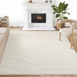 Abani Wave 2' x 3' Cream Rug – Abstract Curve Pattern, Small Soft Accent Rug for Entryway & Bedroom, Durable & Easy to Clean