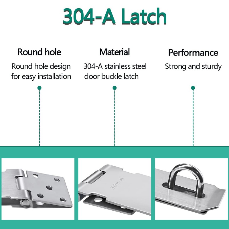 2Pcs Stainless Steel Gate Lock Hasp, Safety Packlock Clasp Lock
