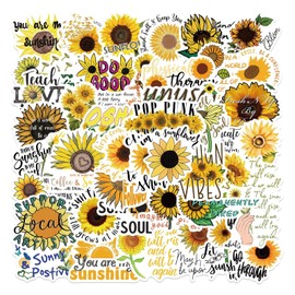 Sunflower Stickers,Inspirational Sunflower Stickers for Girls,50PCS Motivational Hapiuen Waterproof Vinyl Stickers for Water Bottles,Scrapbook,Laptop
