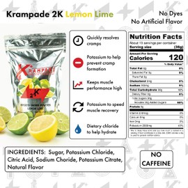 Krampade Original 2K - 2000 mg Potassium Electrolyte Powder Drink Mix | Cramp Relief - Hydration - Increased Performance (Lemon-Lime, 19-Serving Resealable Pouch)