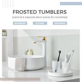 Glass Tumbler Cap 2 Pack, Aomasi Frosted Bathroom Rinsing and Mouthwash Cup, Toothbrush & Toothpaste Holder & Drinking for Glassware