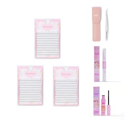 Ninetynine Dreams 120pcs Flamy Lower Lashes (5-6mm) Natural Individual False Eyelash Extension Soft Handmade Bottom Lashes Clusters (3 Pack + Accessories (Bond & Seal))