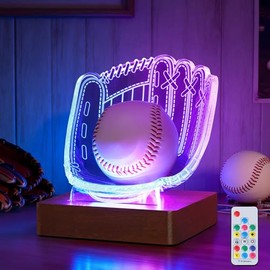 CoolGift Mart Illuminated Baseball Glove Display Stand – Acrylic & Wooden Base with LED Accent Lighting, USB Powered – Desktop Display Holder for Bedroom – Gift for Baseball Players
