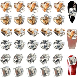 Roellgs 30 Pcs 3D Shiny Nail Rhinestones Luxury Nail Decoration Diamonds Metal Nail Jewelry Nail Beauty Design Charms Gold Heart Nail Gems Nail Design Crystals for DIY Women Nail