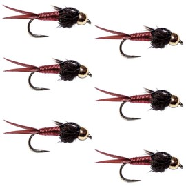 The Fly Fishing Place Barbless Bead Head Red Copper John Nymph Fly Fishing Flies - Set of 6 Flies Hook Size 14