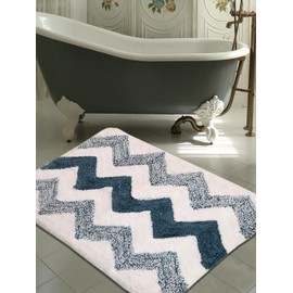 WARISI - Tonal Chevron Collection - Designer, Plush Microfiber Bath Rug, 34 x 21 inches (Aqua Blue White)