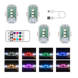 YTFRL 4PCS Wireless LED Strobe Lights with Remote Control, 8 Colors USB Rechargeable Anti-Collision Flashing Light, High Brightness Emergency Warning Light for Car Drone Motorcycle