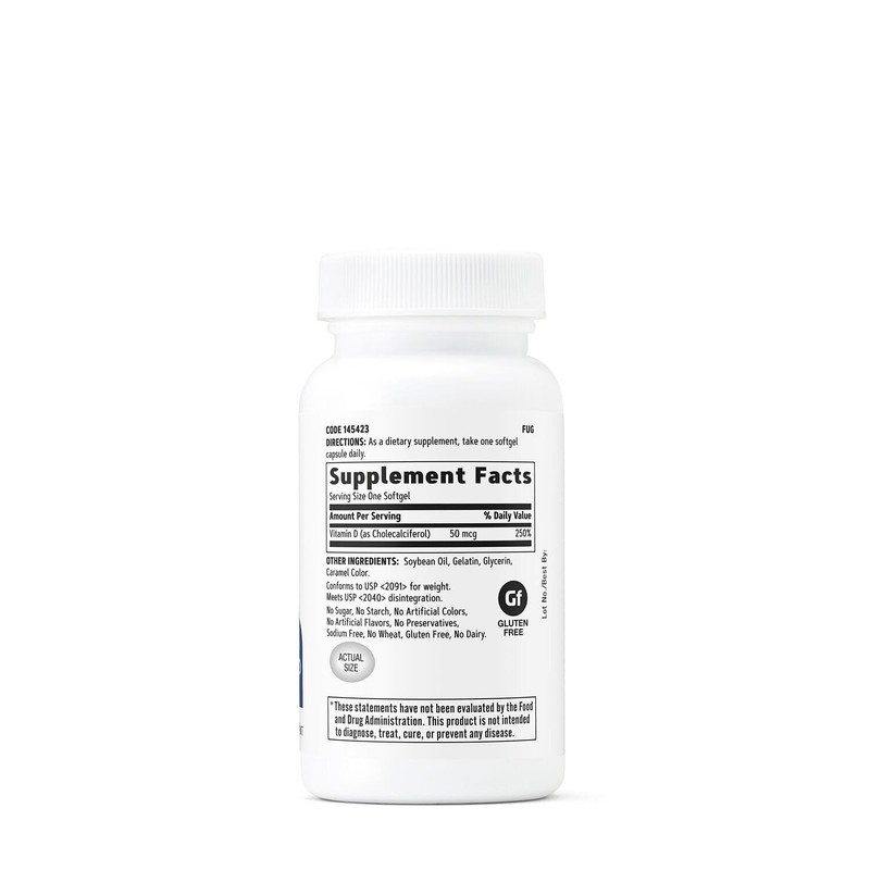 GNC Vitamin D3 50mcg Supplement, Supports Teeth and Bone Health,
