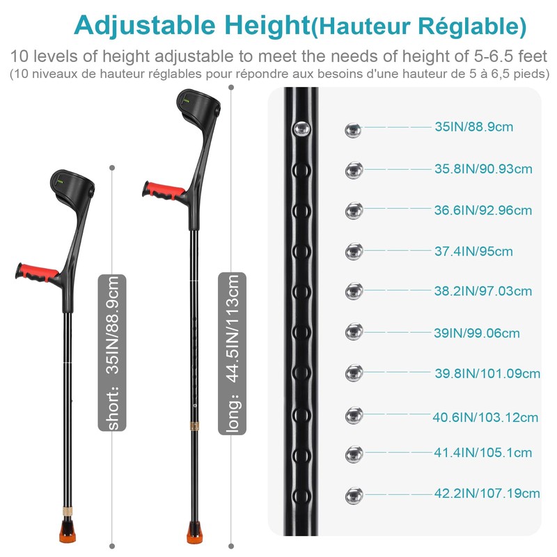 Antdvao Forearm Crutches Pair, Folding Forearm Crutches Lightweight Adjustable，with Rubber