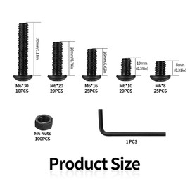 200 Piece M6 Screws Set, Rounded Head Hex Screws Nuts Set, Hexagon Socket Screws with Nuts Set, Round Head Thread Screws Set, Alloy Steel Machine Screws Assortment Set
