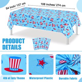 Mixweer 3 Pcs 4th of July Plastic Tablecloths Patriotic Rectangle Tablecloths Stars Independence Day Table Cover Memorial Day Waterproof Table Cover for American Flag Party Supplies, 54 x 108 Inch
