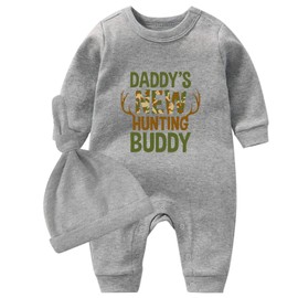 culbutomind Baby Twins Romper Bodysuit Boy Girl Daddy's New Hunting Friend Fun Baby Gifts Birth Funny Baby Clothing, grey hunting buddy