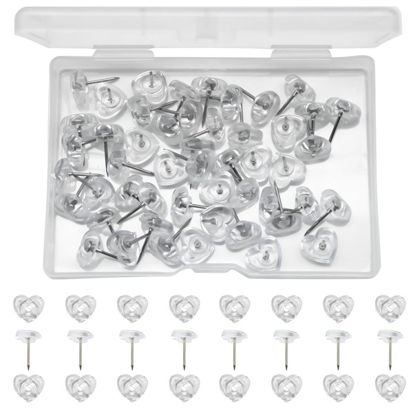 50 Pcs Push Pins, Heart Thumb Tacks, Cute Push Pins