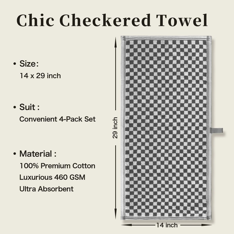 VOOVA & MOVAS Checkered Hand Towels, 100% Cotton, 14x29 in,