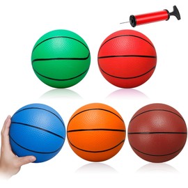 5 Pcs Mini Basketball Set, 16cm Colorful Kids Mini Ball Toys, Soft Rubber Small Bouncy Inflatable Ball for Over Door Basketball Hoop, Swimming Pool, Indoor And Outdoor (with Air Pump and Needles)