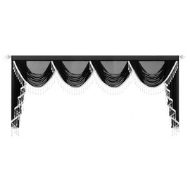 VOGOL Extra Wide Black Sheer Valances, Luxury Vintage Style Voile Waterfall Valance for Dining Room, 1 Pack Rod Pocket Easy Hanging Drapes for Home Office, 110 Inches Wide