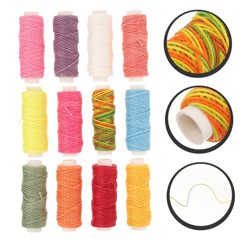Gadpiparty 12Rolls Durable Waxed Threads for Crafts Functional Waxed Cord