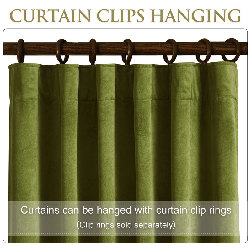 StangH Olive Green Velvet Curtains for Bedroom, Back Tab Light