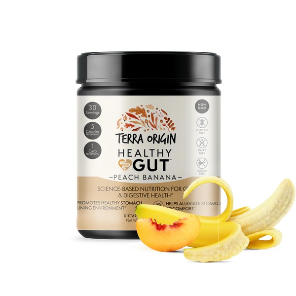 TERRA ORIGIN Healthy Gut Peach Banana | 30-Servings with L-Glutamine,